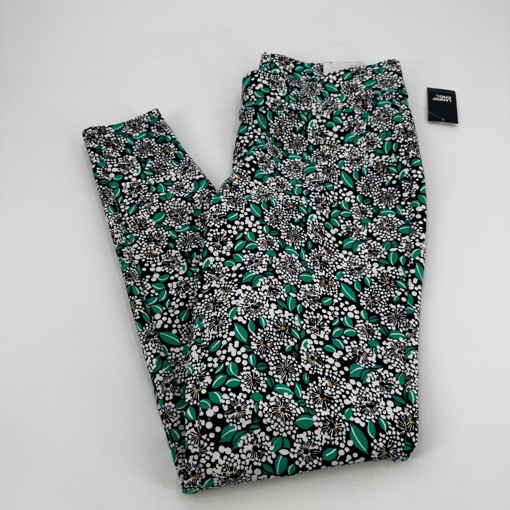 Lands End Starfish Mid Rise Legging Deep Sea Navy Dotted Floral Size Small NEW